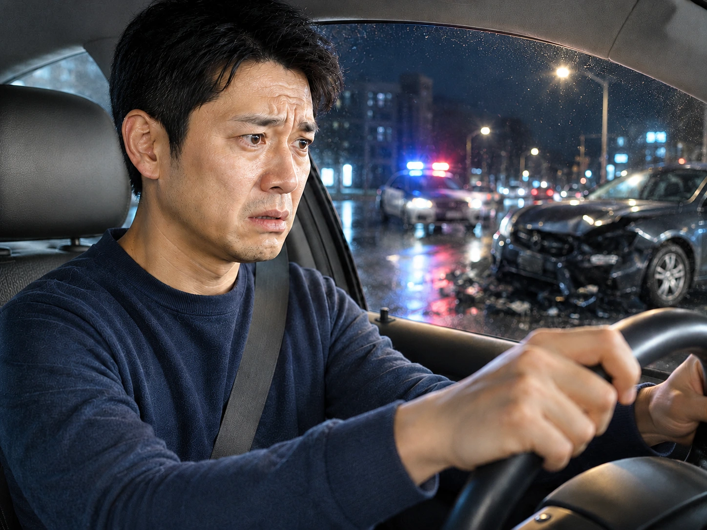 Person experiencing neck pain and emotional recovery symptoms after a car accident