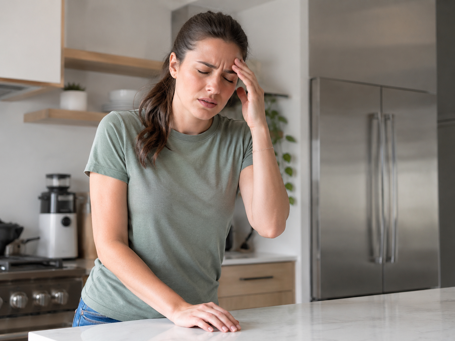 Woman experiencing headaches dizziness or concussion symptoms after a car accident